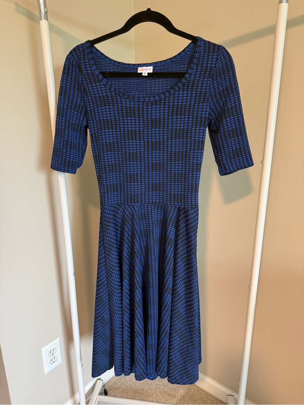 LuLaRoe Blue and Black Patterned Midi Dress
